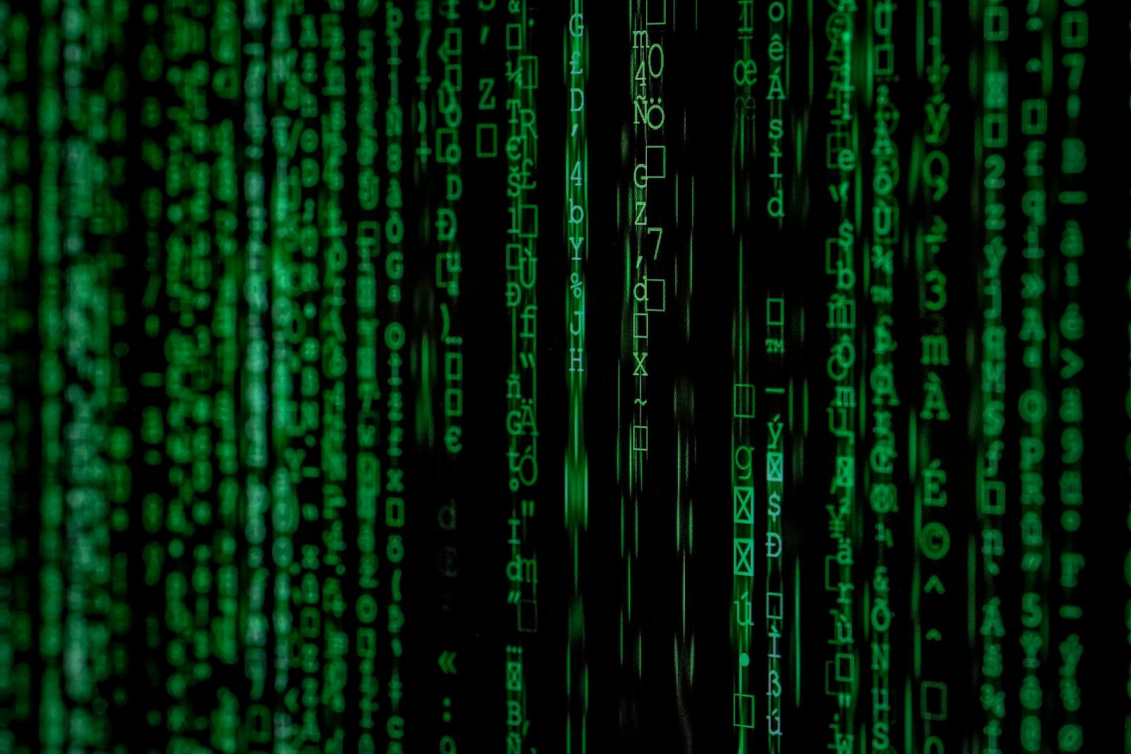 Cascading green code on a black screen